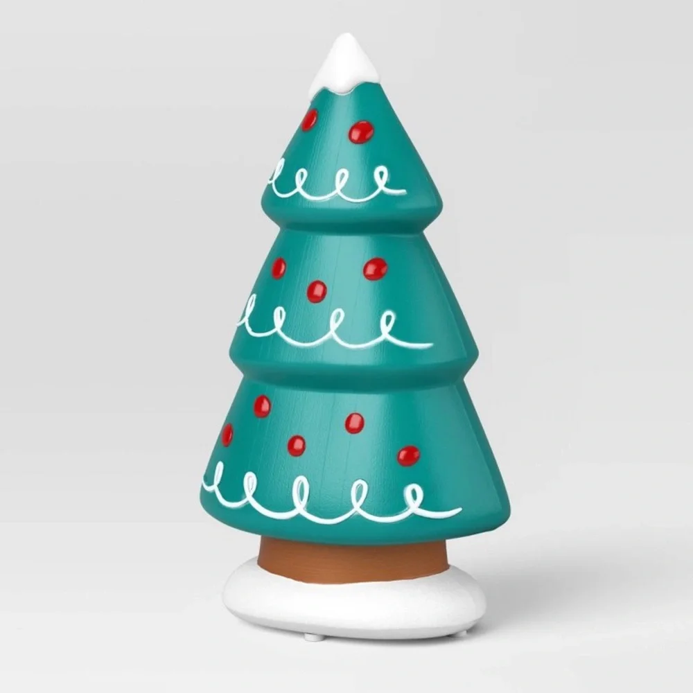 Christmas Light Up Blow Mold, Green Tree w/ White Tip & Base, Holiday Decor
